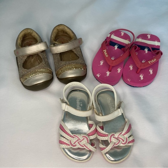 Toddler Girls Shoes Sandals Lot, Sz 4T, Size 4 Polo Flip flops, 4W Stride rite - Picture 2 of 9